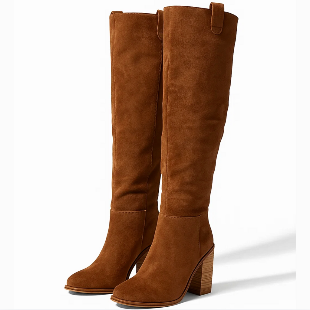 Bottes en daim à talons carrés