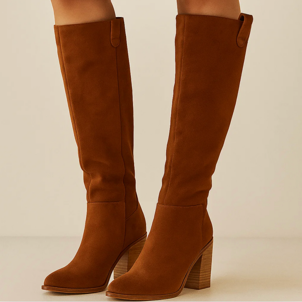 Bottes en daim à talons carrés