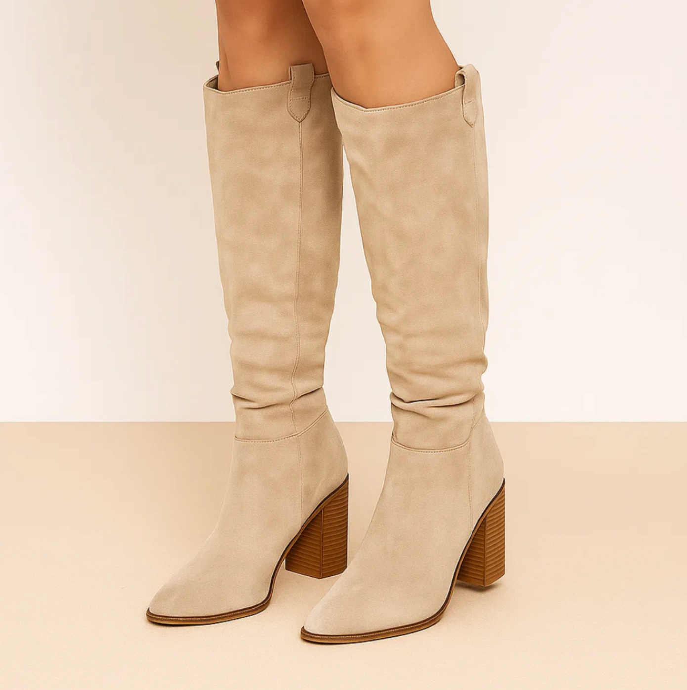 Bottes en daim à talons carrés