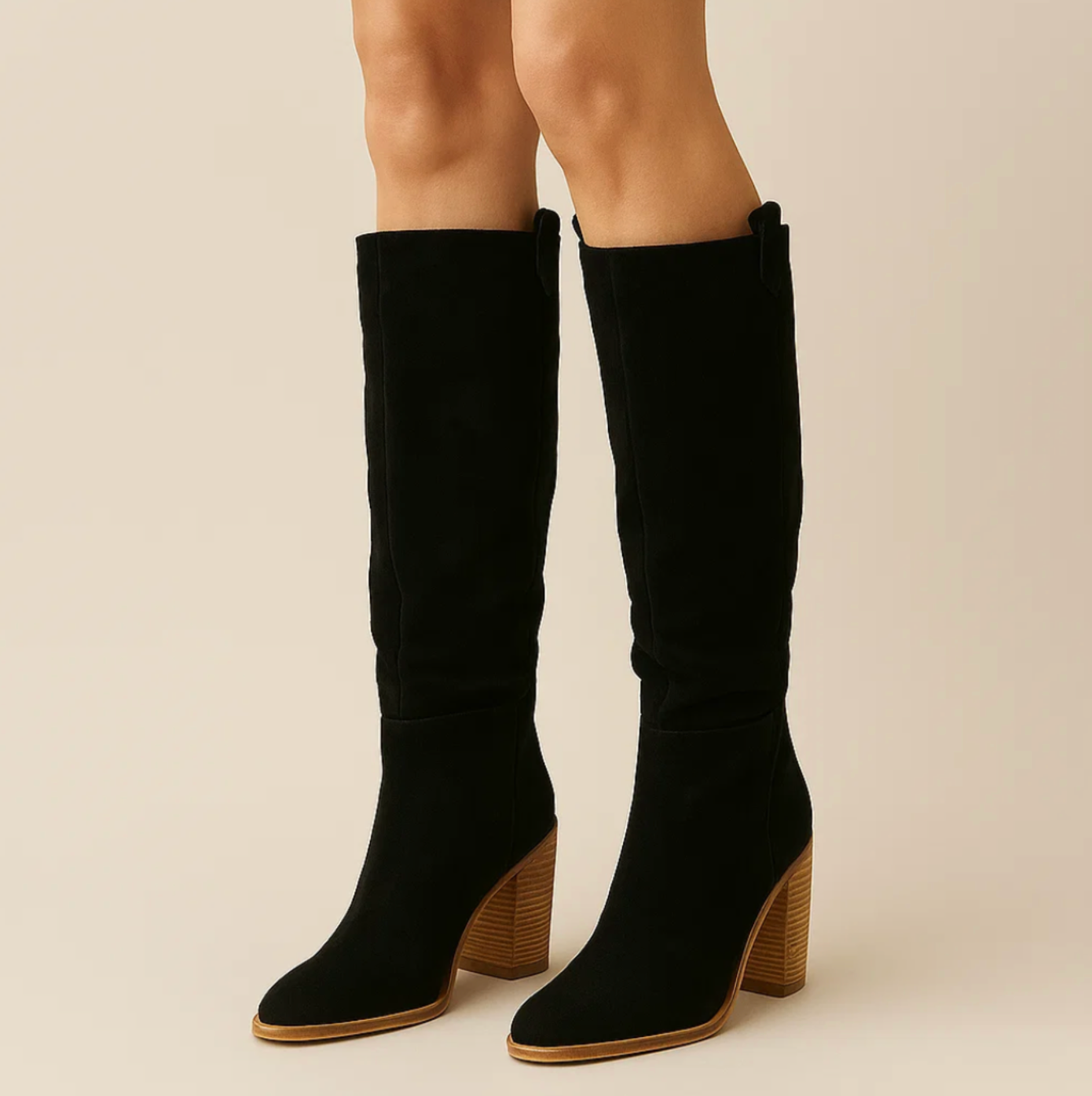 Bottes en daim à talons carrés