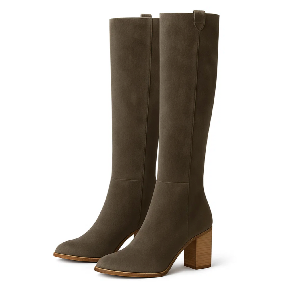 Bottes en daim à talons carrés