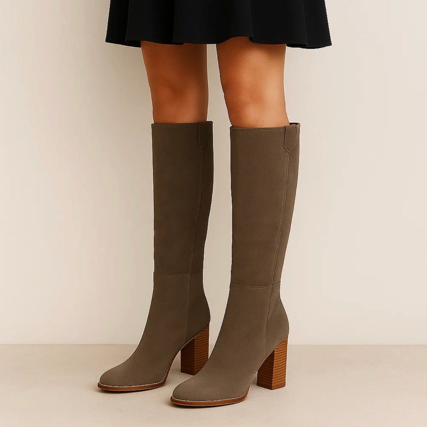Bottes en daim à talons carrés