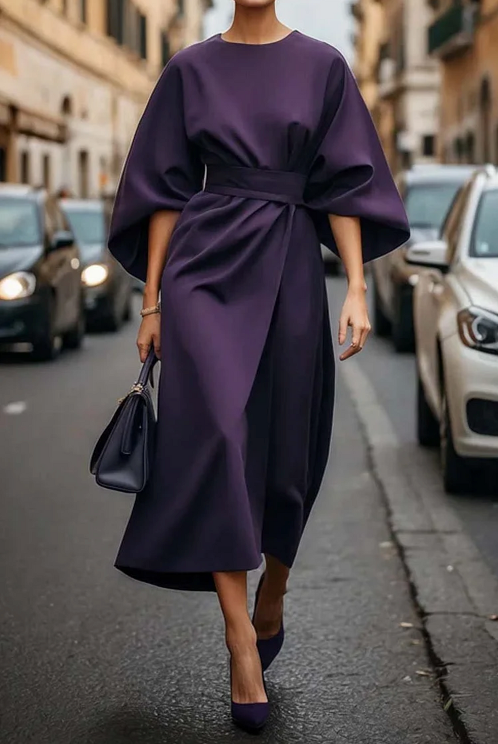 Keira™ | Dress with balloon sleeves and belt