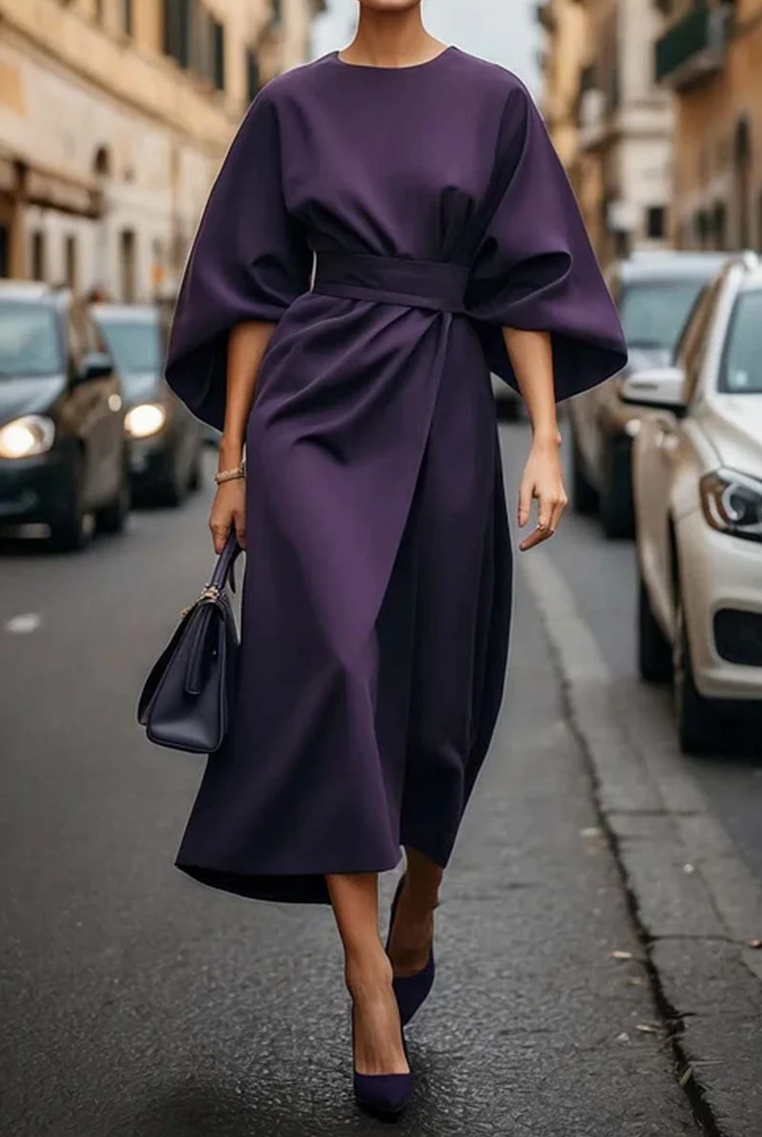 Keira™ | Dress with balloon sleeves and belt