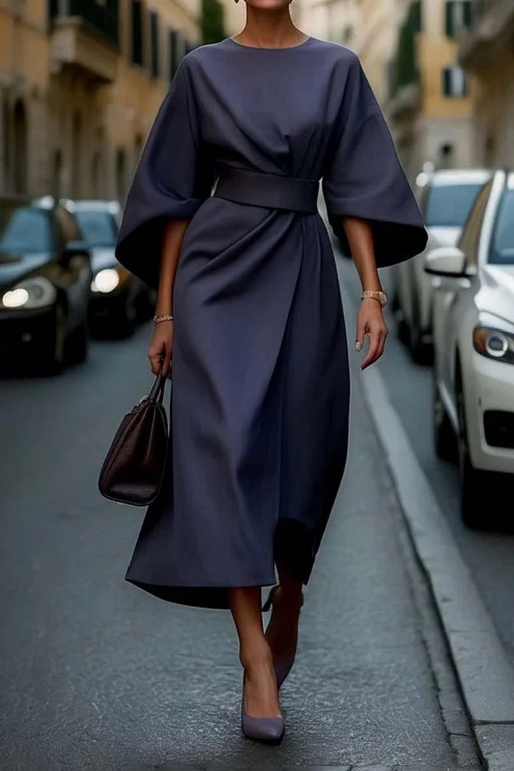 Keira™ | Dress with balloon sleeves and belt