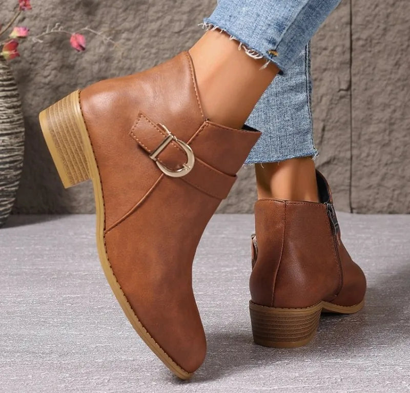 VintageCharm™ | Retro Buckle Ankle Boots