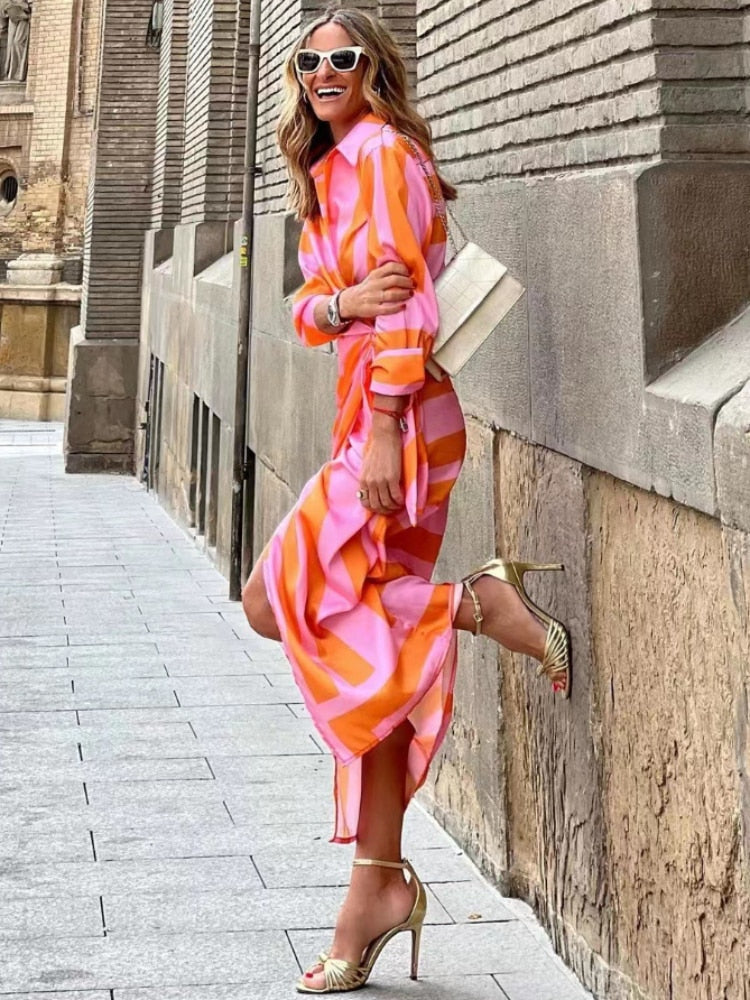 Clarissa™ | Striped Shirt Midi Dress 
