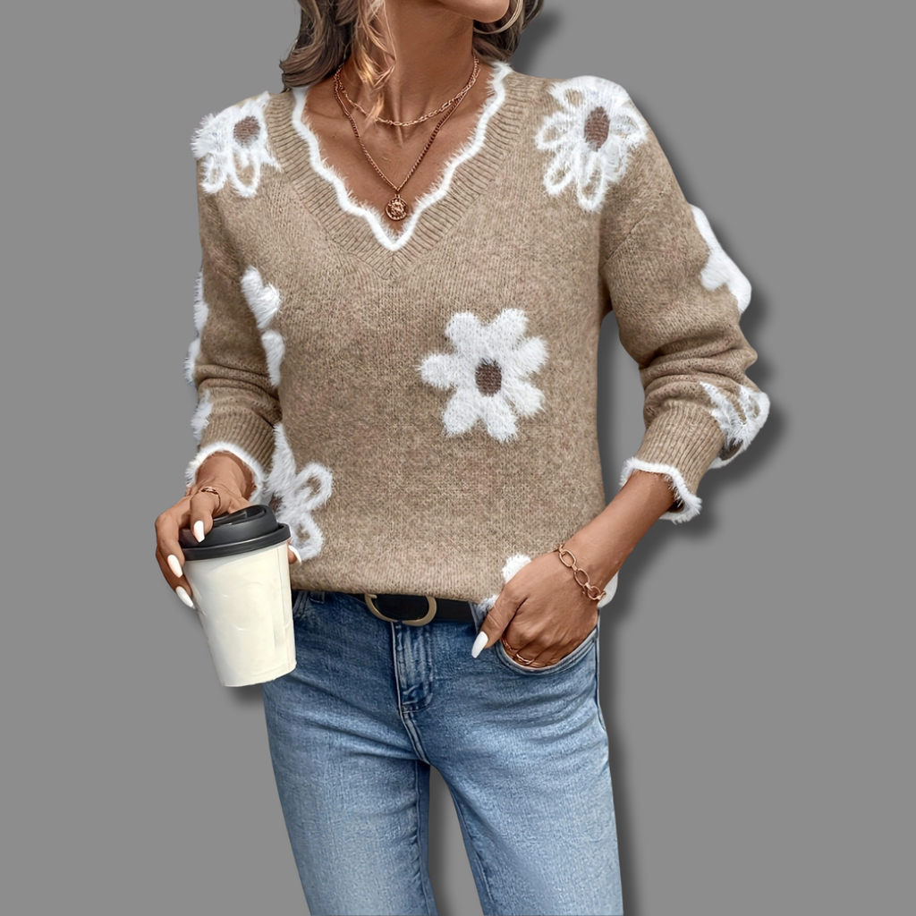 ZORA™ | Elegant floral V-neck sweater
