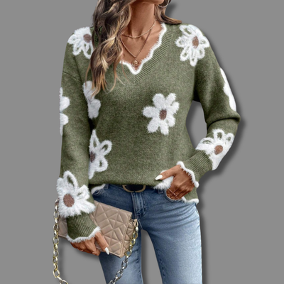 ZORA™ | Elegant floral V-neck sweater