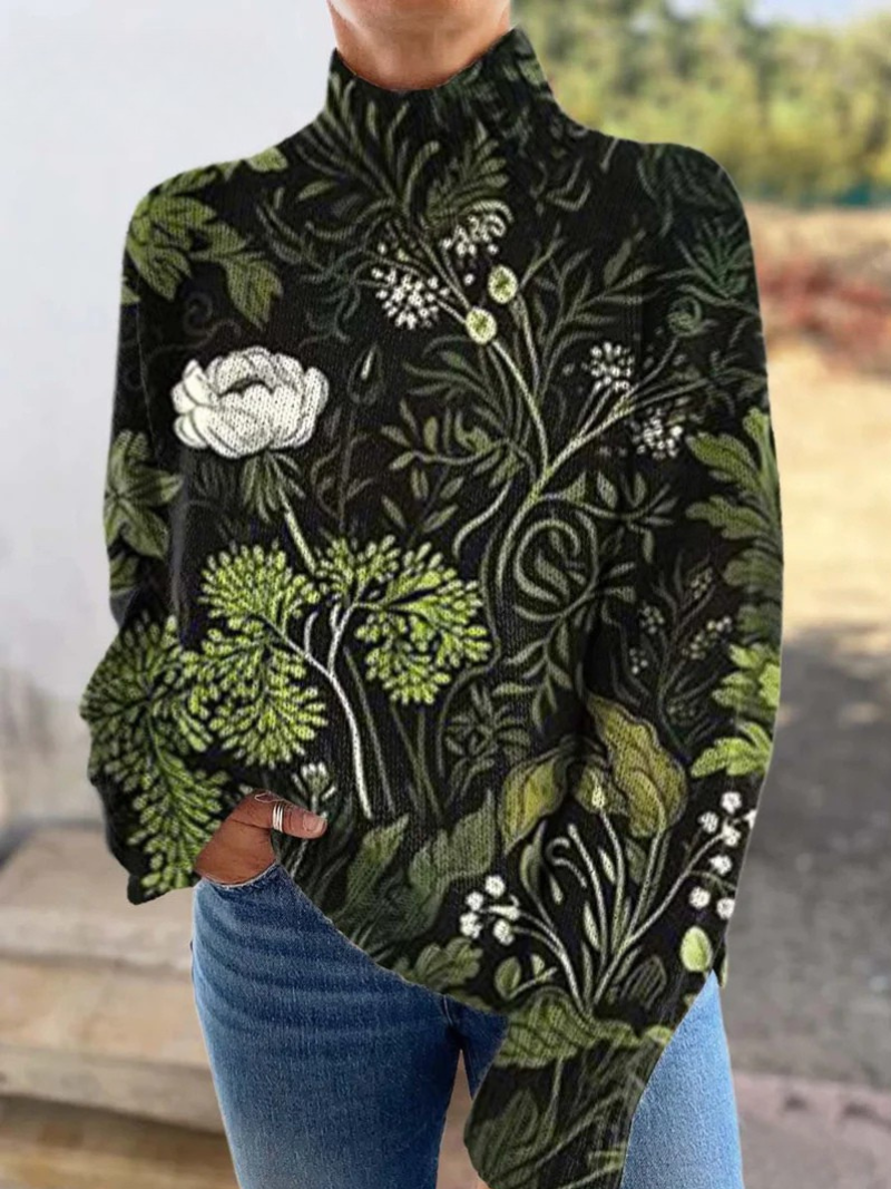 Tess | Pull à col roulé à fleurs botaniques