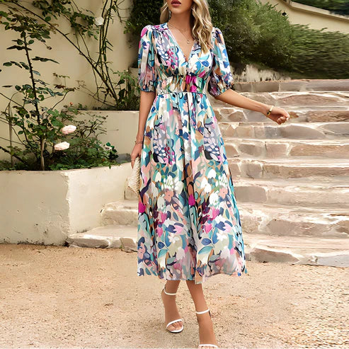 Everly™ | Vintage Glam Midi Šaty s balónovými rukávy