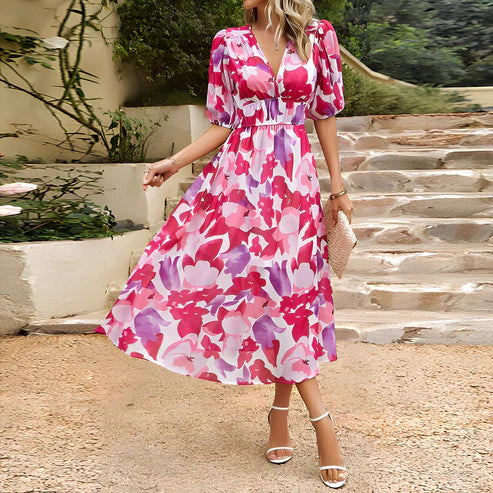 Everly™ | Vintage Glam Midi Dress with balloon sleeves
