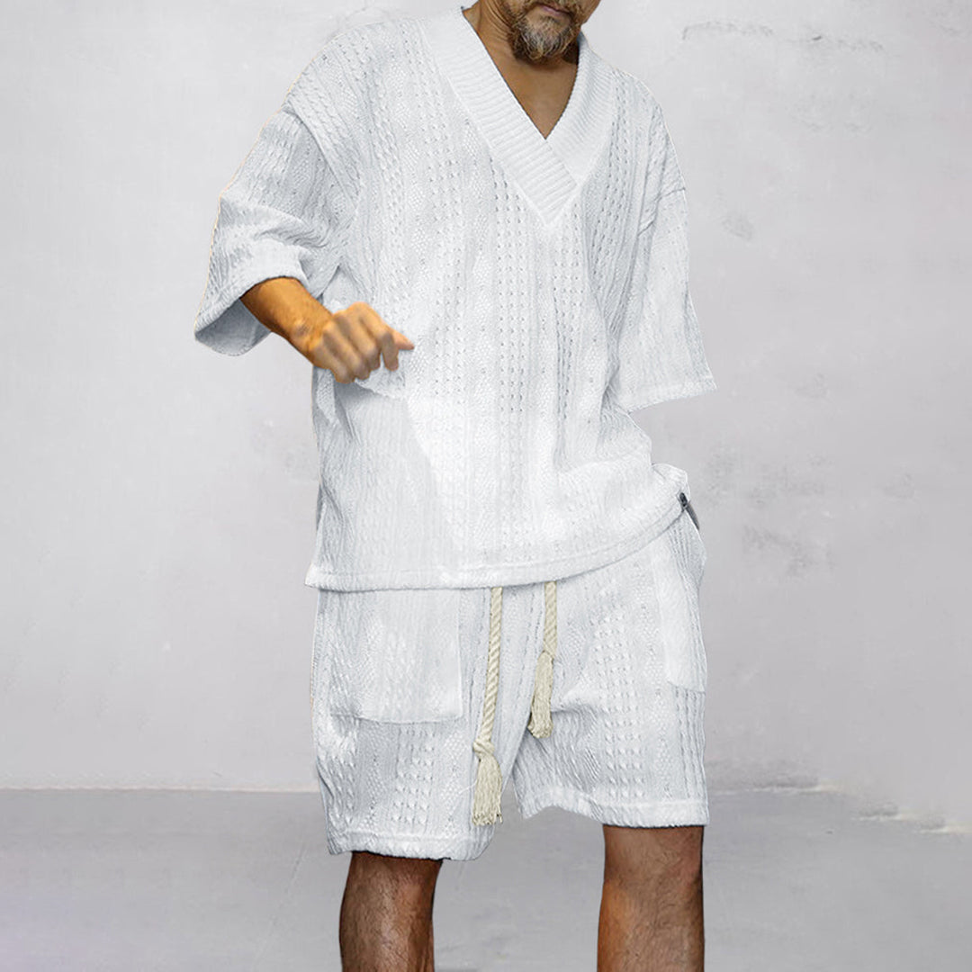NICOLÒ - Stijlvol gebreid shirt en shortset voor de zomer