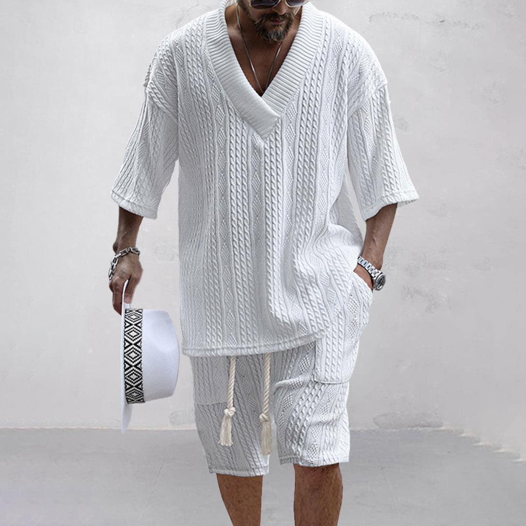 NICOLÒ - Stijlvol gebreid shirt en shortset voor de zomer