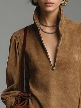 Florence | Robe mini col roulé en daim