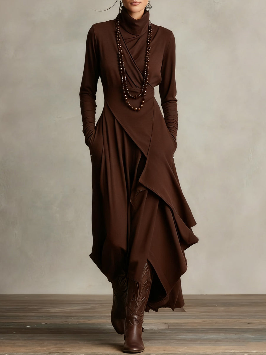 Lonnie | Robe longue asymétrique drapée élégante à col montant