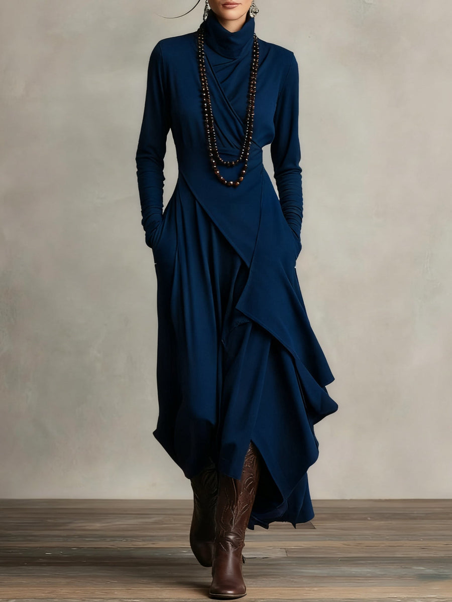 Lonnie | Robe longue asymétrique drapée élégante à col montant
