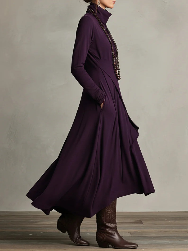 Lonnie | Robe longue asymétrique drapée élégante à col montant