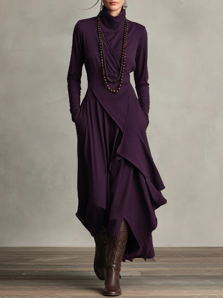 Lonnie | Robe longue asymétrique drapée élégante à col montant