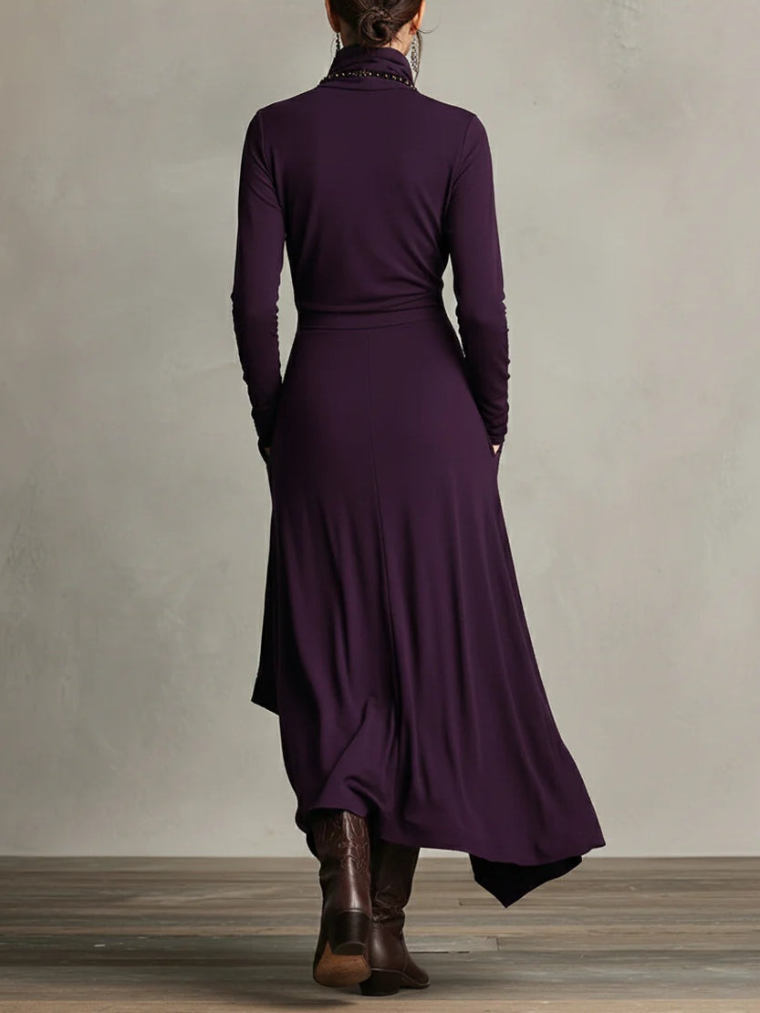 Lonnie | Robe longue asymétrique drapée élégante à col montant