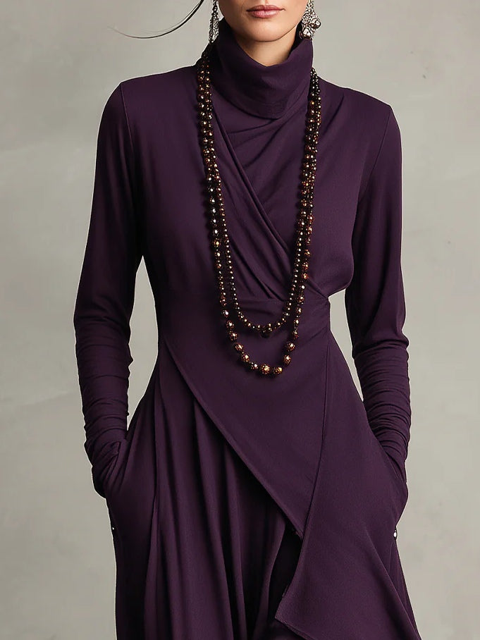 Lonnie | Robe longue asymétrique drapée élégante à col montant