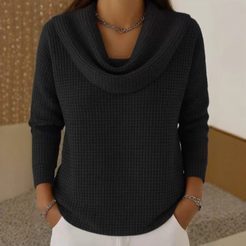 Amber™ | Cozy Waffle Knit with Elegant Cowl Neck 