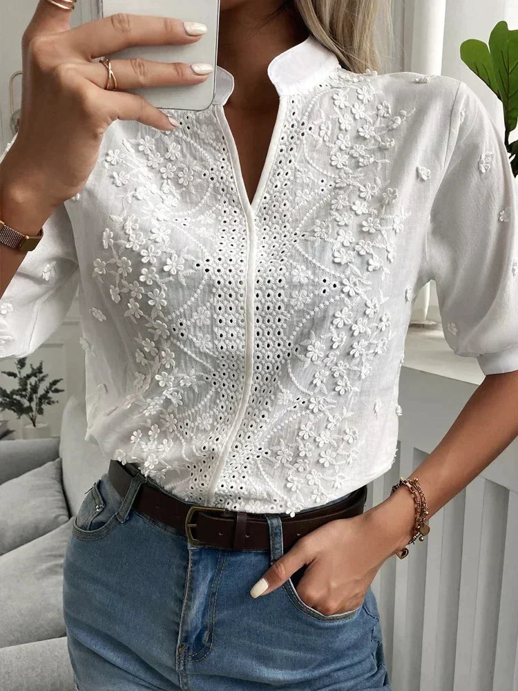 Andrea™ | Elegant V-neck blouse