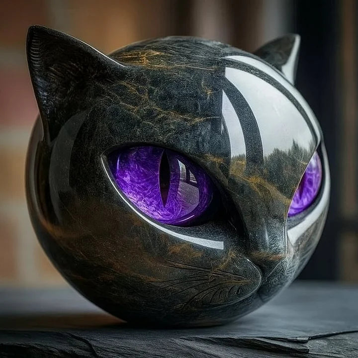 NyxCharm - Sculpture de tête de chat noir mystique