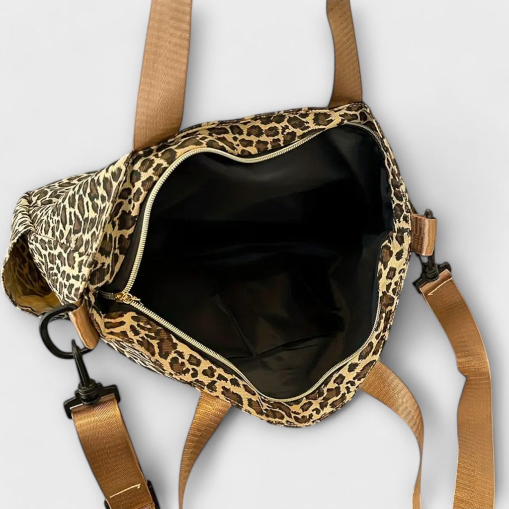 Sac bandoulière en toile à imprimé léopard