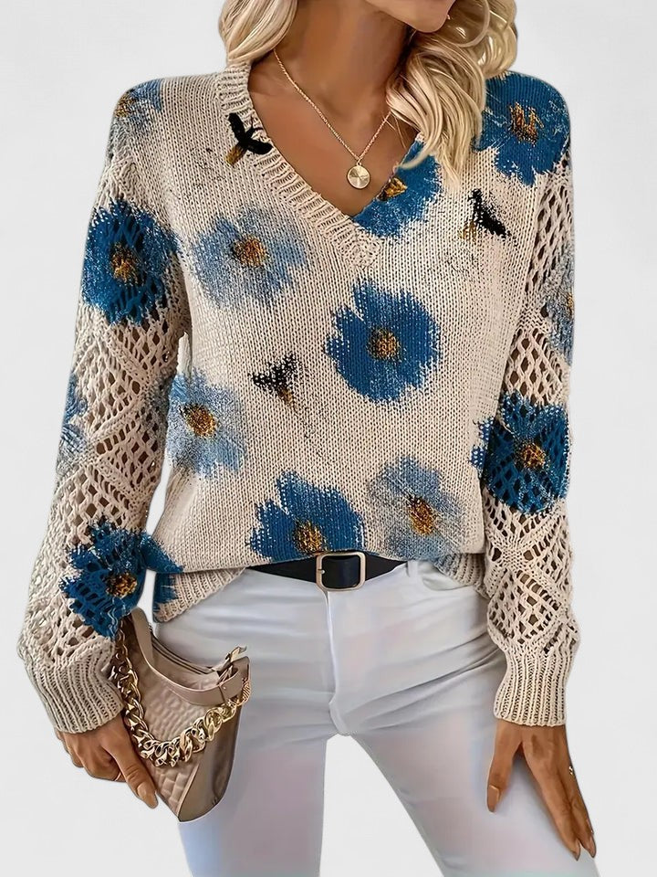 LOVENA | elegant sweater with floral pattern, full sleeves, feminine cut