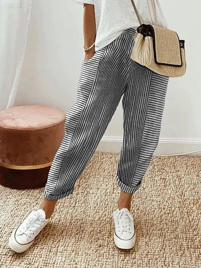 Loredana | Luchtige Linnen Pantalon met Stijlvolle Strepen