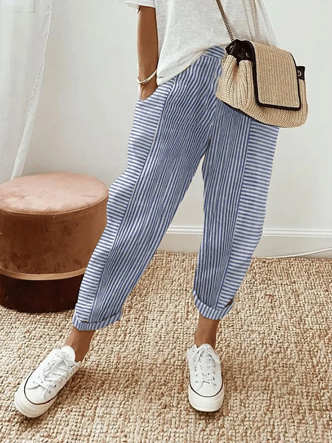 Loredana | Luchtige Linnen Pantalon met Stijlvolle Strepen