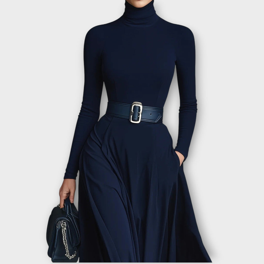 Céline | Robe à col montant ceinturée 