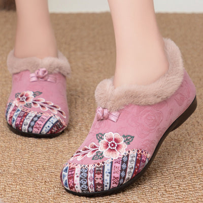 Fleurine | Cozy Shoes with Floral Embroidery and Plush Lining