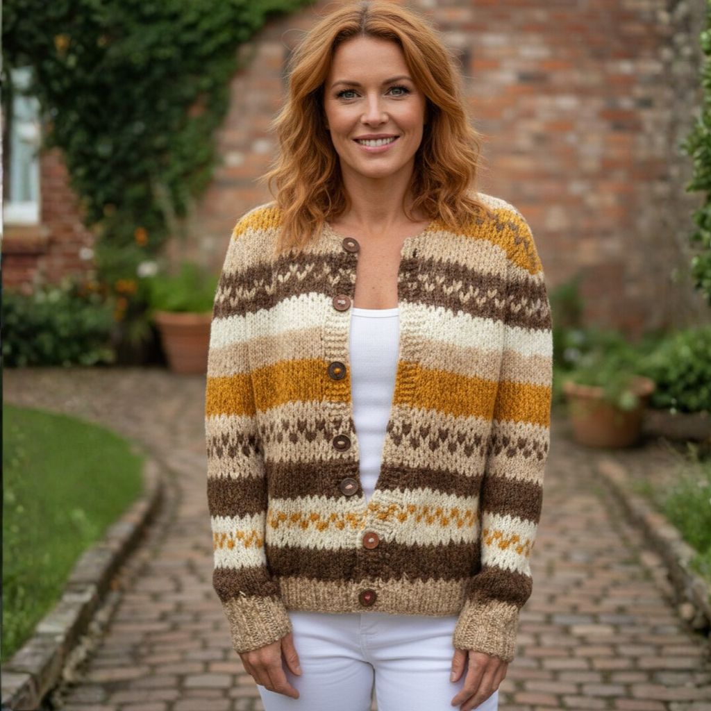 Eve | Gilet boutonné multicolore marron