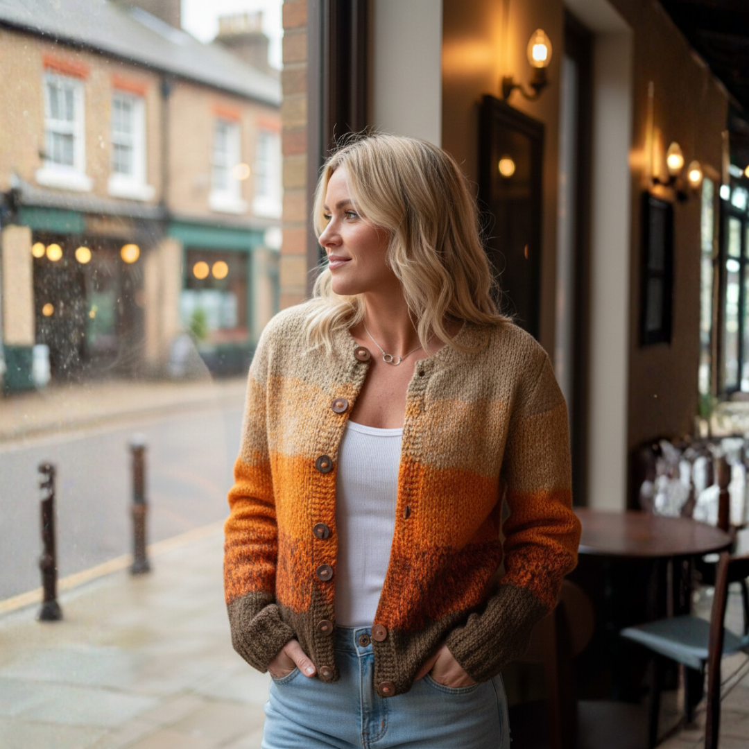 Olivia | Gilet boutonné marron orangé automne