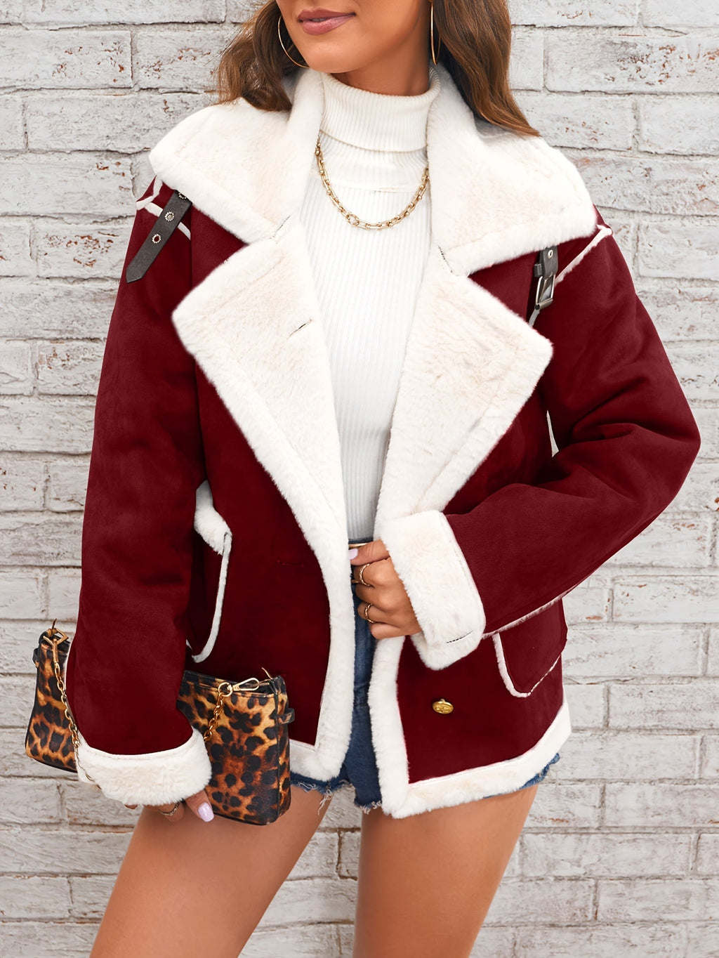 Winterjas Teddy avec Revers Dames – Rosa