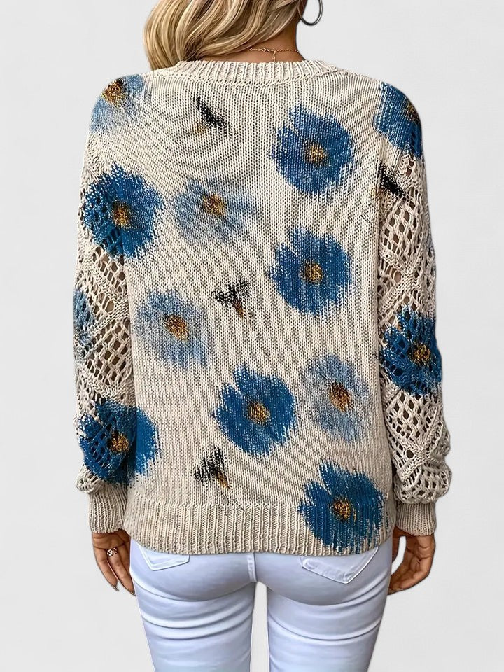 LOVENA | elegant sweater with floral pattern, full sleeves, feminine cut