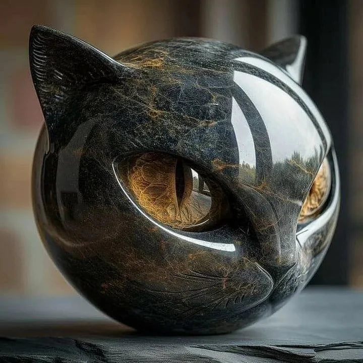 NyxCharm - Sculpture de tête de chat noir mystique