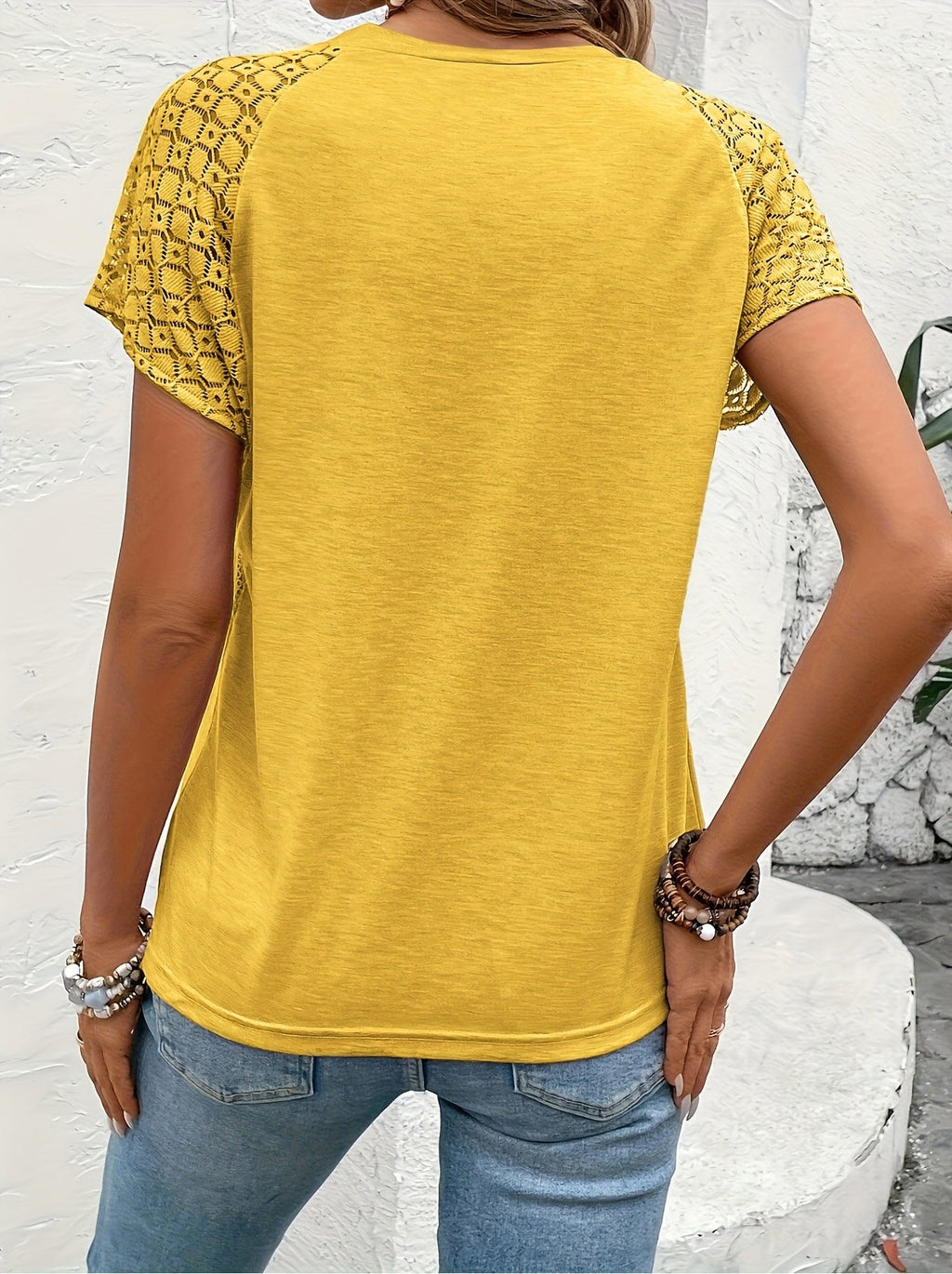 NANCY™ | ELEGANT ROUND NECK BLOUSE WITH LACE SLEEVES