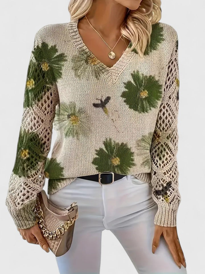 LOVENA | elegant sweater with floral pattern, full sleeves, feminine cut