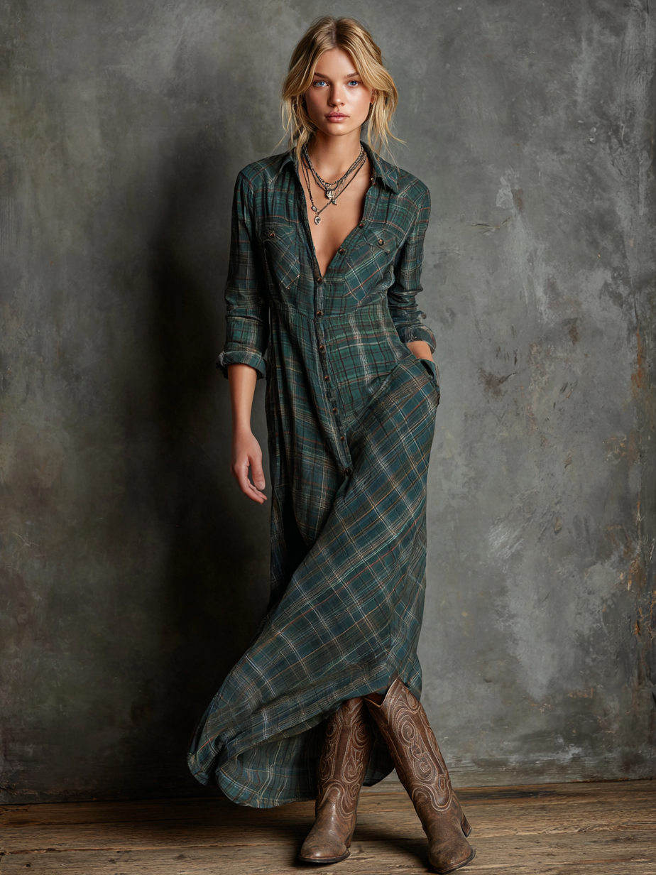 Aileen | Robe-chemise classique à carreaux verts