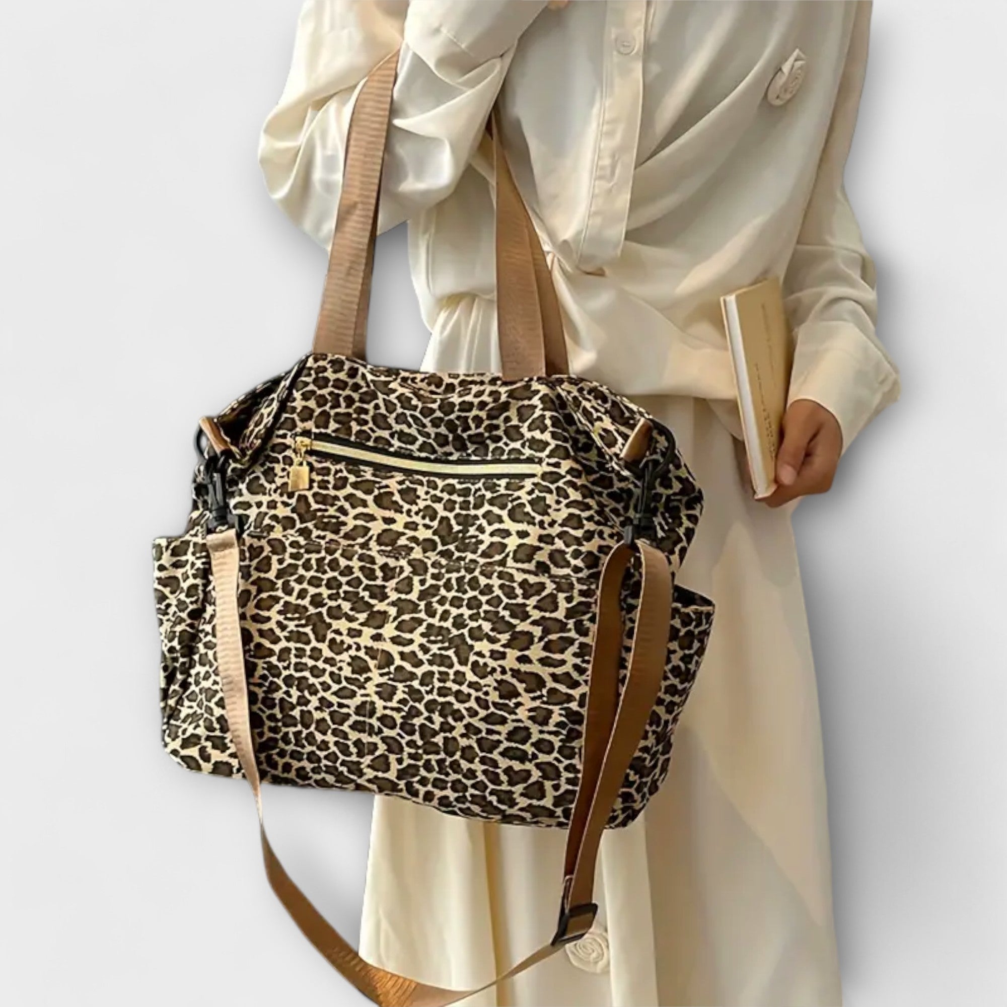 Sac bandoulière en toile à imprimé léopard