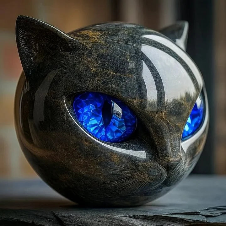 NyxCharm - Sculpture de tête de chat noir mystique