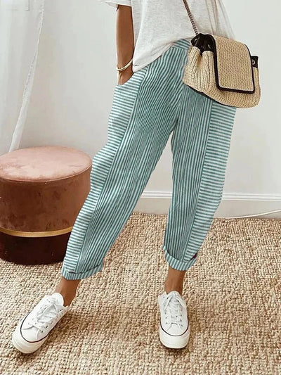 Loredana | Luchtige Linnen Pantalon met Stijlvolle Strepen