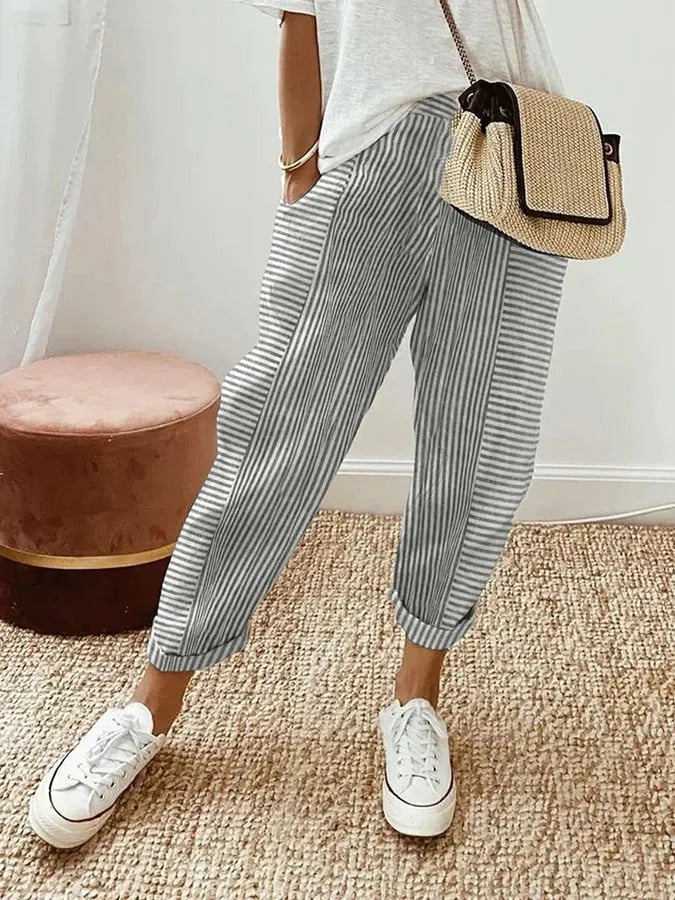 Loredana | Luchtige Linnen Pantalon met Stijlvolle Strepen