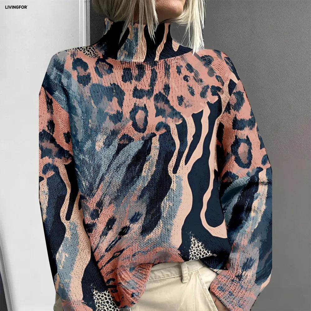Rosie | Pull imprimé animal bleu clair et rose poudré