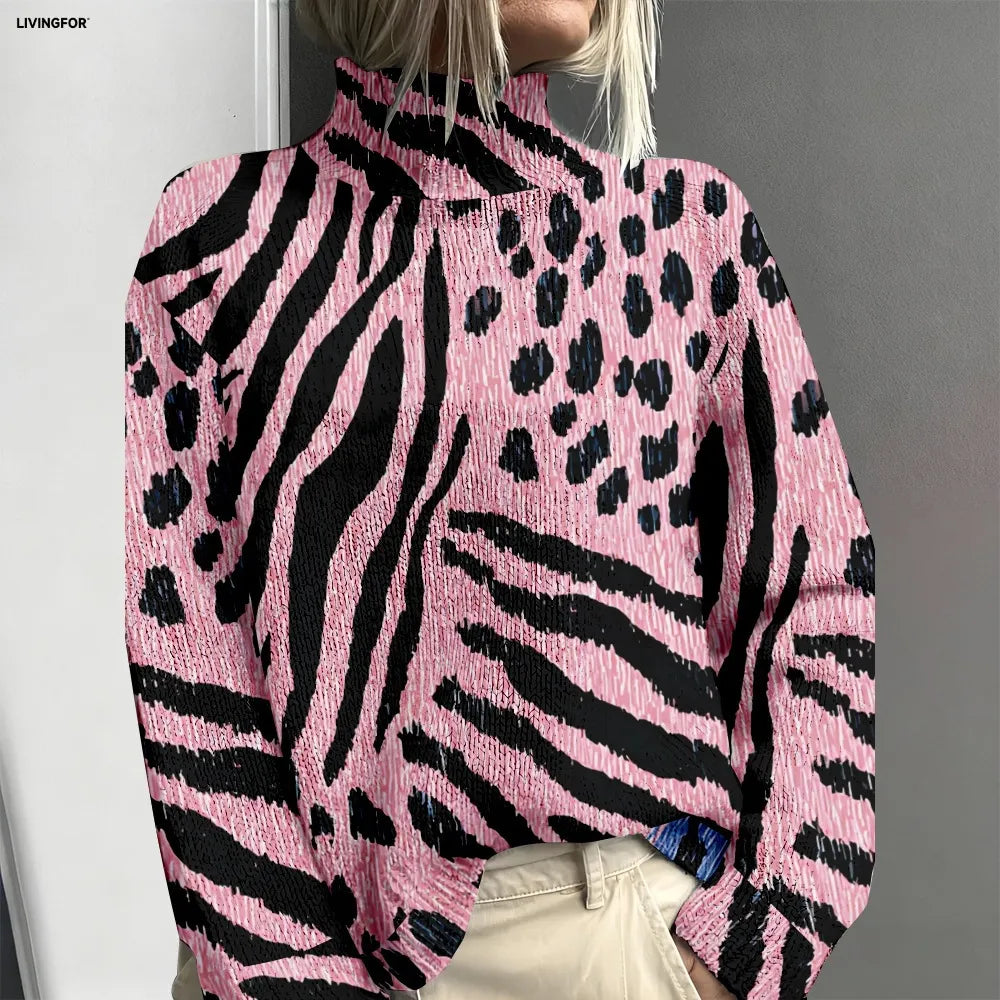 Daisy | Pull tendance à imprimé zèbre et léopard rose