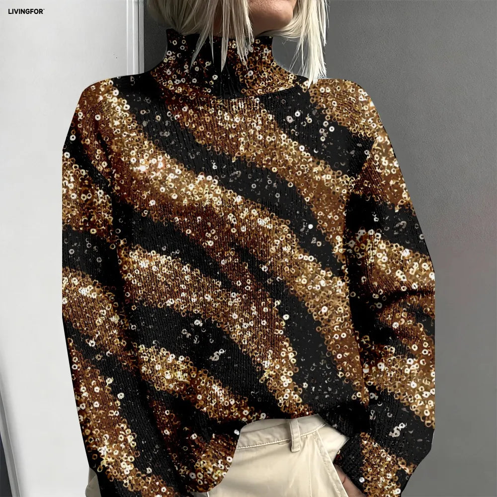 Nancy | Tricot classique marron à motifs animaliers abstraits