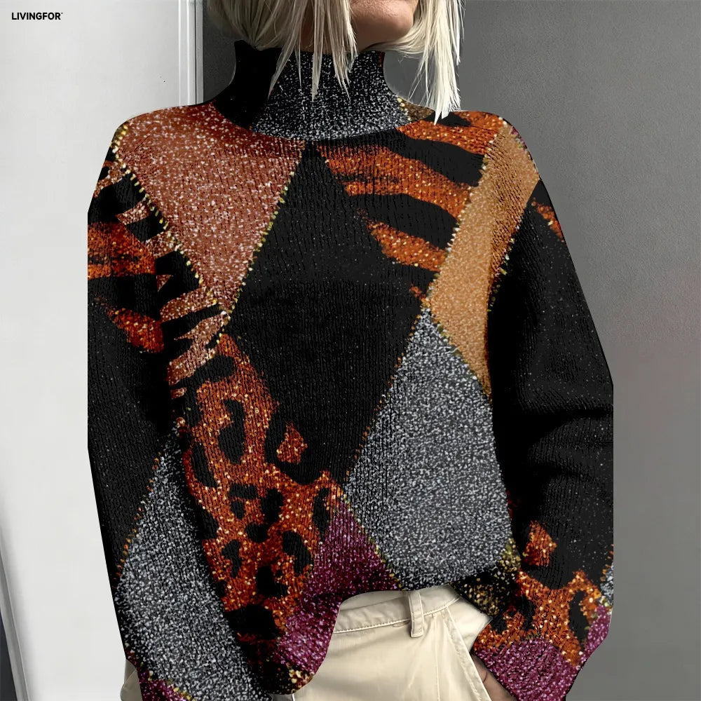 Edith | Pull géométrique tendance aux tons naturels